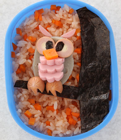 かんたん海苔弁お絵かき-ふくろう弁当